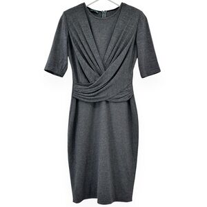 Herve Leger Vintage Herve L. Leroux Gray Front Drape Lightweight Wool Midi Dress